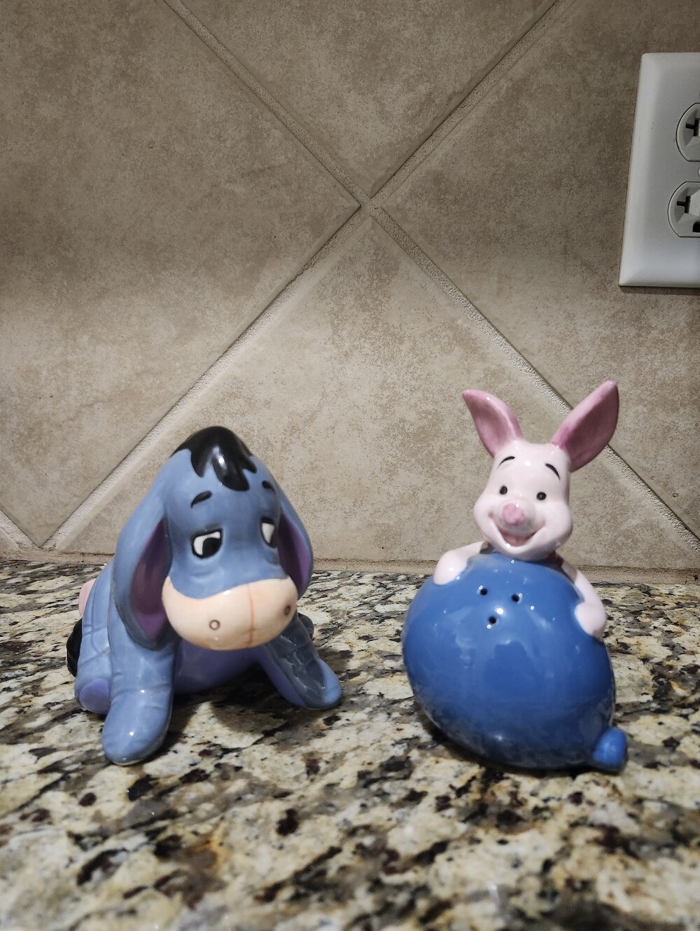 Disney Eeyore and Piglet Blue Ceramic Salt and Pepper Shakers